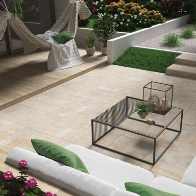 Tiles360 Mayfair Ivory Outdoor Tile Paving Slabs Porcelain, Pack of 20 (10.65m2), (L)895mm (W)595mm