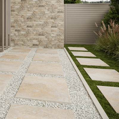 Tiles360 Mayfair Ivory Outdoor Tile Paving Slabs Porcelain, Pack of 20 (10.65m2), (L)895mm (W)595mm