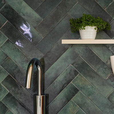 Tiles360 Parker Moss Green Ceramic Metro Wall Tile, Pack Of 44, (L)300mm (W)75mm