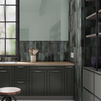 Tiles360 Parker Moss Green Ceramic Metro Wall Tile, Pack Of 44, (L)300mm (W)75mm
