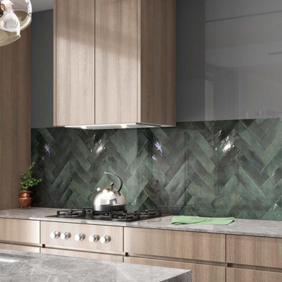 Tiles360 Parker Moss Green Ceramic Metro Wall Tile, Pack Of 44, (L)300mm (W)75mm