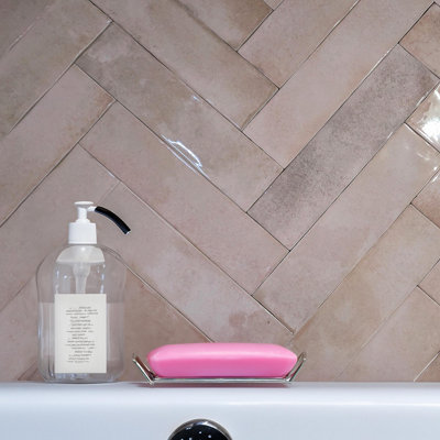 Tiles360 Parker Rose Pink Ceramic Wall Tiles, Pack of 44, (L)300mm (W)75mm