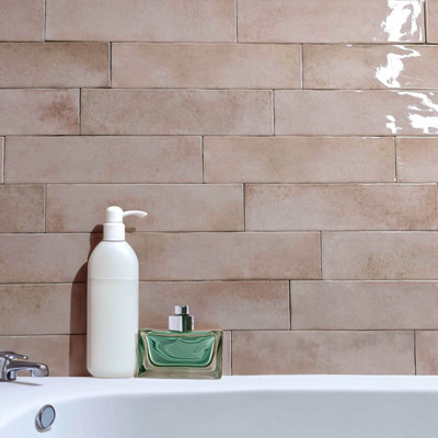 Tiles360 Parker Rose Pink Ceramic Wall Tiles, Pack of 44, (L)300mm (W)75mm