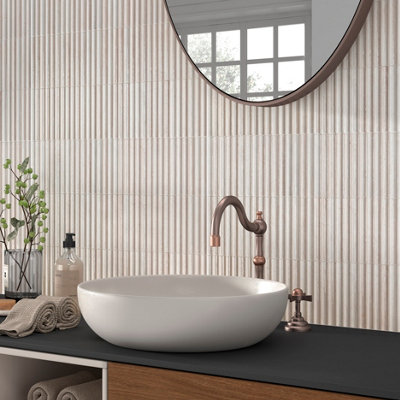 Tiles360 Raphael White Fluted Kit Kat Ceramic Wall Tiles, Pack of 20, (L)300mm (W)150mm