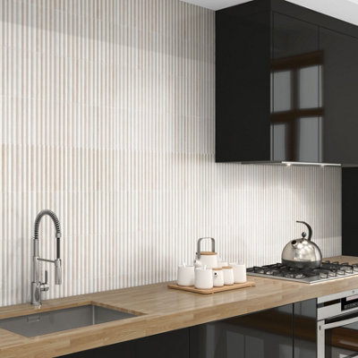 Tiles360 Raphael White Fluted Kit Kat Ceramic Wall Tiles, Pack of 20, (L)300mm (W)150mm