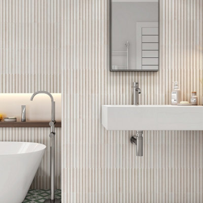 Tiles360 Raphael White Fluted Kit Kat Ceramic Wall Tiles, Pack of 20, (L)300mm (W)150mm