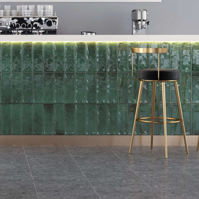 Tiles360 Splash Dark Green Ceramic Brick Shape Wall Tile, Pack of 32, (L)300mm (W)100mm