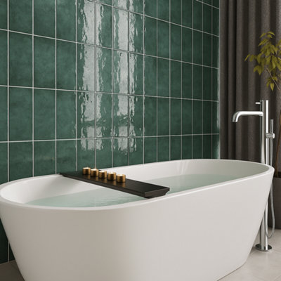 Tiles360 Splash Dark Green Ceramic Brick Shape Wall Tile, Pack of 32, (L)300mm (W)100mm