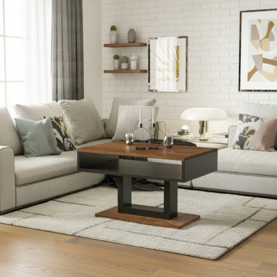 TILO Modern Compact Coffee Table Stirling Oak Legs Black Finish Durable ...