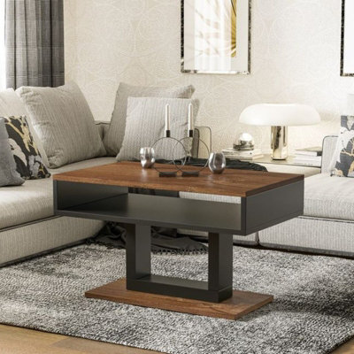 TILO Modern Compact Coffee Table Stirling Oak Legs Black Finish Durable ...