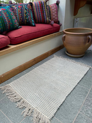 TIMALTI Pale Grey Rug Stripe Cotton Jute and Chennile (TIMALTI60X90 ...