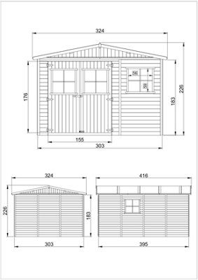 TIMBELA Wooden Garden Shed 11x14 ft /12m2 - FSC certified - M336
