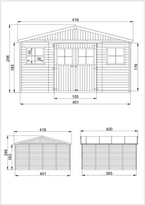 TIMBELA Wooden Garden Shed 4x14 ft / 16m2 - FSC certified - M330