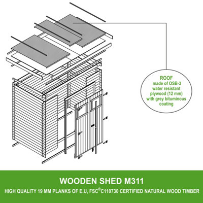 TIMBELA Wooden Garden Shed 6x4 ft 2.22 m2 - FSC certified wood - M311