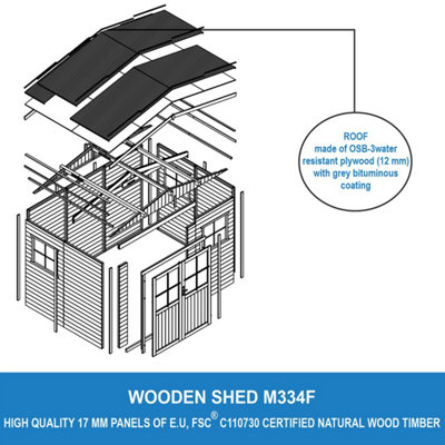 TIMBELA Wooden Garden Shed W11 x L7ft - FSC certified wood - M334