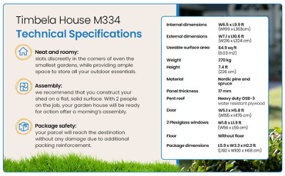 TIMBELA Wooden Garden Shed W11 x L7ft - FSC certified wood - M334