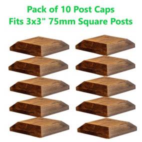 Timber Fence Post Cap 100 x 100mm (Pack of 10) Colour Brown - Fits 3 x 3" Square Posts ( Free Delivery)