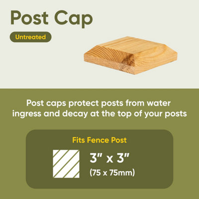 Timber Fence Post Cap 100 x 100mm (Pack of 10) Colour Natural - Fits 3 x 3" Square Posts (Free Delivery)