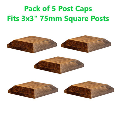 Timber Fence Post Cap 100 x 100mm (Pack of 5) Colour Brown - Fits 3 x 3" Square Posts (Free Delivery)
