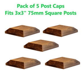 Timber Fence Post Cap 100 x 100mm ( Pack of 5 ) Colour Brown - Fits 3"x3" Square Posts ( Free Delivery )