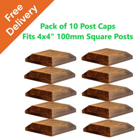 Timber Fence Post Cap 120 x 120mm (Pack of 10) Brown Colour - Fits 4 x 4" Square Posts (Free Delivery)