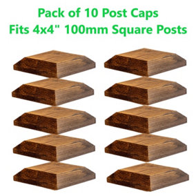 Timber Fence Post Cap 120 x 120mm (Pack of 10) Brown Colour - Fits 4 x 4" Square Posts (Free Delivery)