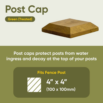 Timber Fence Post Cap 120 x 120mm (Pack of 10) Green Colour - Fits 4 x 4" Square Posts (Free Delivery)