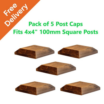 Timber Fence Post Cap 120 x 120mm (Pack of 5) Brown Colour - Fits 4 x 4" Square Posts (Free Delivery)