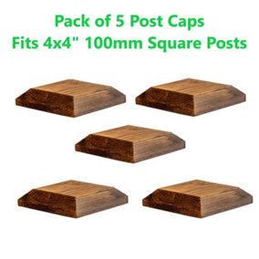 Timber Fence Post Cap 120 x 120mm ( Pack of 5 ) Brown Colour - Fits 4"x4" Square Posts ( Free Delivery )