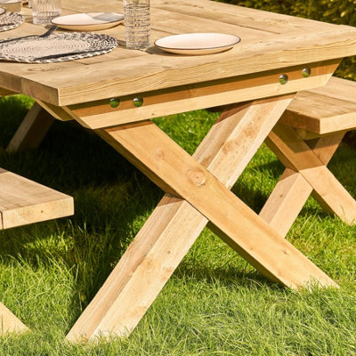 Timber Foundry Chunky Rustic Farmhouse X-Leg Table Set 10-12 Seater ...