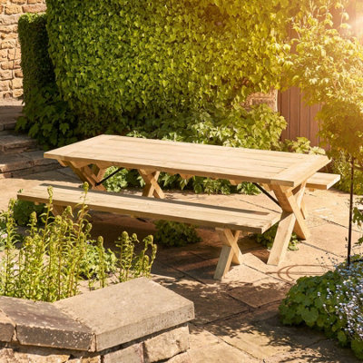 Timber Foundry Chunky Rustic Farmhouse X-Leg Table Set 10-12 Seater ...