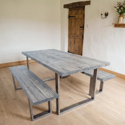 Timber Foundry Dovedale U Frame Dining Table Belgian Grey Solid Pine ...