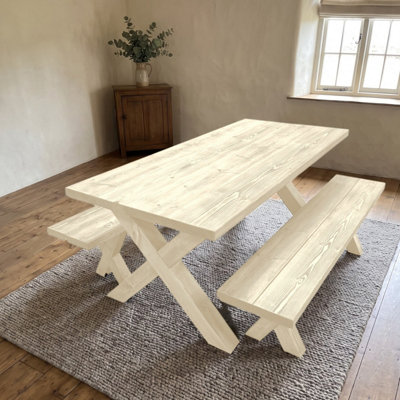 Timber Foundry Hartington Wooden X Leg Dining Table Clear Finish Solid ...