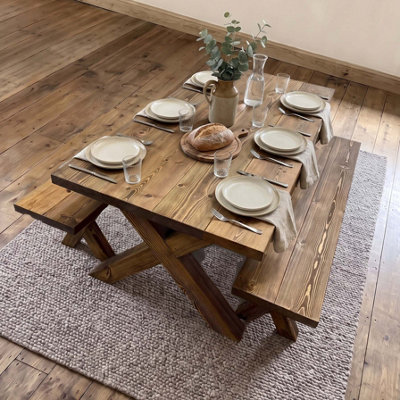 Timber Foundry Hartington Wooden X Leg Dining Table Clear Finish Solid ...