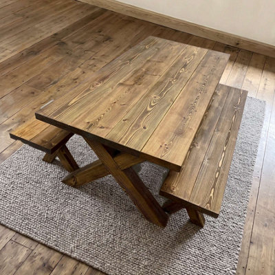 Timber Foundry Hartington Wooden X Leg Dining Table Smoked Oak Finish ...