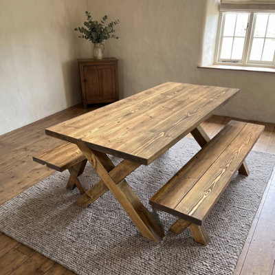 Timber Foundry Hartington Wooden X Leg Dining Table Smoked Oak Finish ...