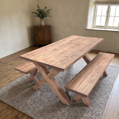 Timber Foundry Hartington Wooden X Leg Dining Table Walnut Finish Solid ...
