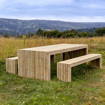 Timber Foundry Rustic Outdoor Dining Table Set 10-12 Seater with 2 Benches