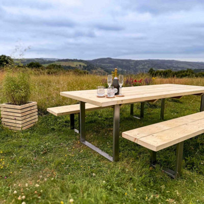 Timber Foundry Rustic Wooden Garden Table with Steel Box Legs 4-6 ...