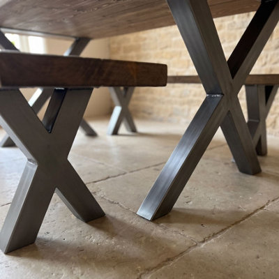 Timber Foundry Stanage Steel X Leg Dining Table Clear Finish Solid Pine ...