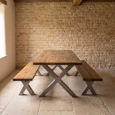 Timber Foundry Stanage Steel X Leg Dining Table Smoked Oak Finish Solid ...