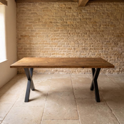 Timber Foundry Stanage Steel X Leg Dining Table Smoked Oak Finish Solid ...