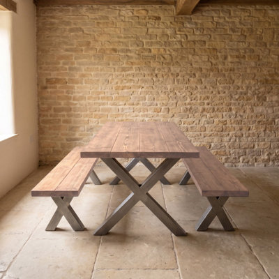 Timber Foundry Stanage Steel X Leg Dining Table Walnut Finish Solid ...