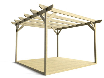 Timber Pergola and Decking Complete DIY Kit, Chamfered design (2.4m x 2.4m, Light green (natural) finish)