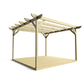 Timber Pergola and Decking Complete DIY Kit, Chamfered design (2.4m x 2.4m, Light green (natural) finish)