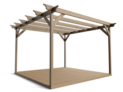 Timber Pergola and Decking Complete DIY Kit, Champion design (3.6m x 3.6m, Rustic brown finish)