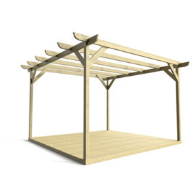Timber Pergola and Decking Complete DIY Kit, Corbel design (2.4m x 2.4m, Light green (natural) finish)