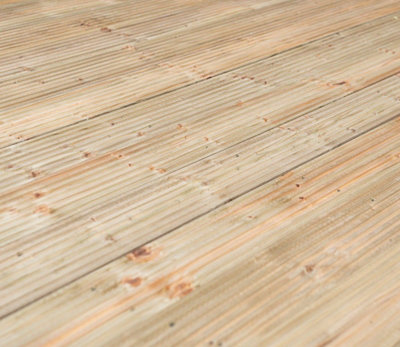 Timber Pergola and Decking Complete DIY Kit, Corbel design (3.6m x 3.6m, Light green (natural) finish)