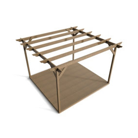 Timber Pergola and Decking Complete DIY Kit, Dinasty design (3.6m x 3.6m, Rustic brown finish)