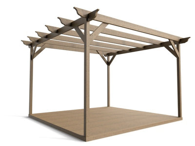 Timber Pergola and Decking Complete DIY Kit, Longhorn design (4.8m x 4.8m, Rustic brown finish)